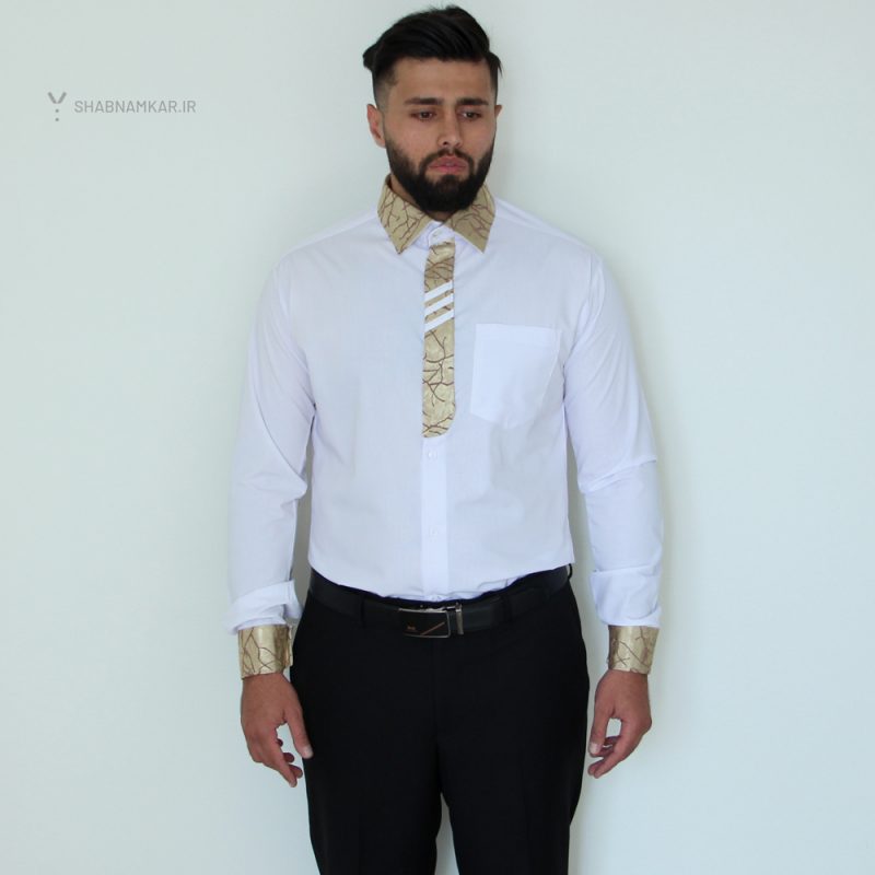 پیراهن مردانه کرواتی شبنم سفید طلایی